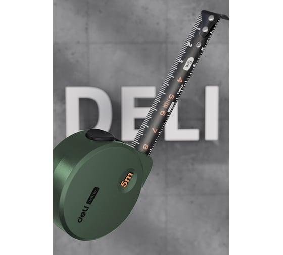 Рулетка DELI home series green ht8519l 5мх19мм, эксклюзивный дизайн, корпус из софттач пластика, противоскользящая резиновая вставка, подарочная упаковка 112897