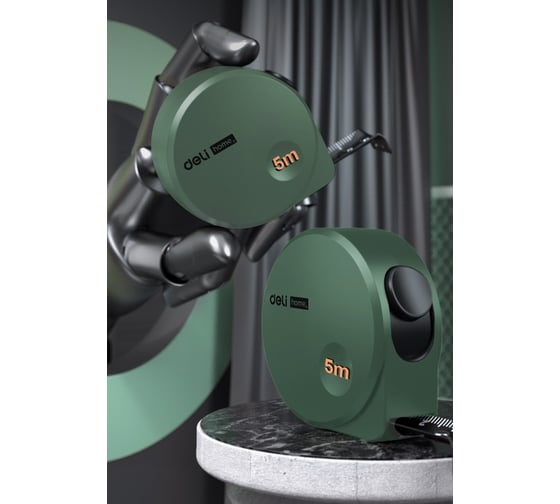 Рулетка DELI home series green ht8519l 5мх19мм, эксклюзивный дизайн, корпус из софттач пластика, противоскользящая резиновая вставка, подарочная упаковка 112897