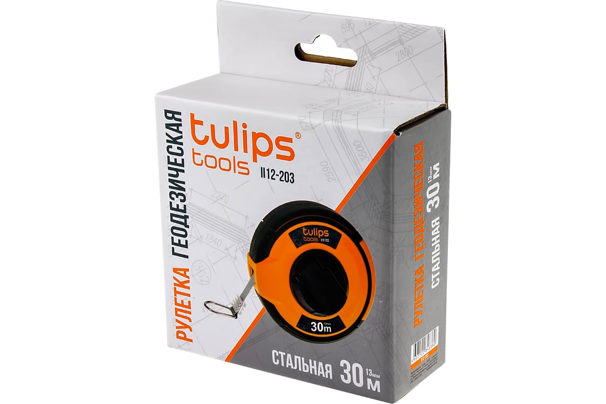 Геодезическая рулетка Tulips Tools сталь, 30 м II12-203 - выгодная цена,  отзывы, характеристики, фото - купить в Москве и РФ