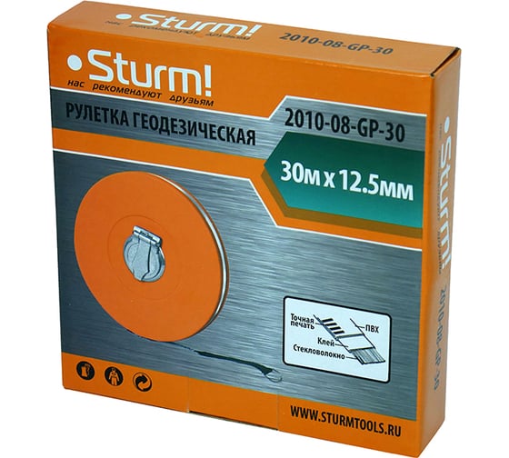 Геодезическая рулетка в закрытом корпусе Sturm с лентой ПВХ 30 м 2010-08-GP-30