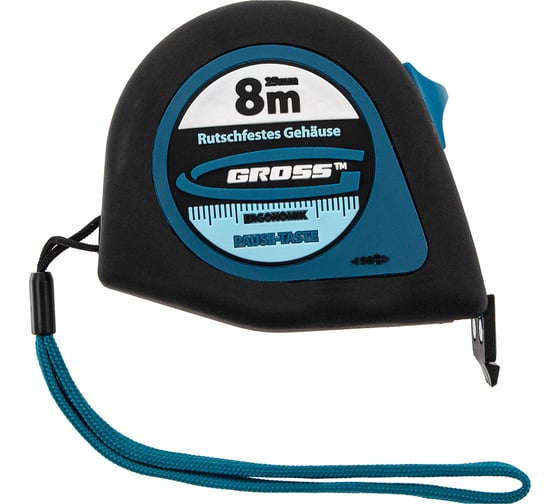 Рулетка GROSS Ergonomisch 8 м, 25 мм, магнитный обрезиненный зацеп 31104
