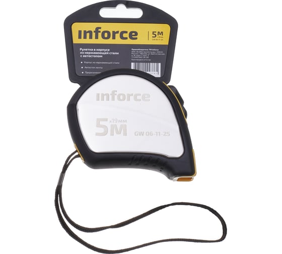 Рулетка в корпусе из нержавеющей стали с автостопом 5x19мм Inforce GW 06-11-25