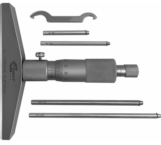 Микрометрический глубиномер GRIFF ГМ 100 ГОСТ 7470-92 пр-во Guilin Measuring D102009