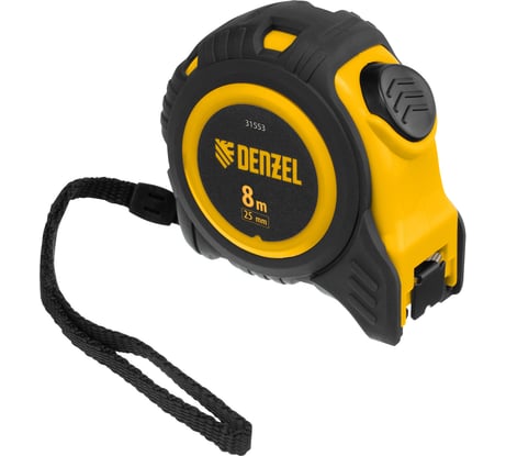 Рулетка Denzel 8 м, 25 мм, обрезиненный корпус, автоматическая фиксация 31553