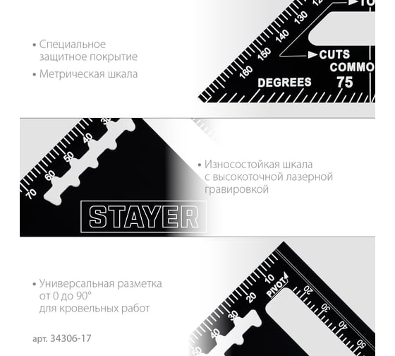 Универсальный кровельный угольник STAYER Rafter 5-в-1 170 мм 34306-17