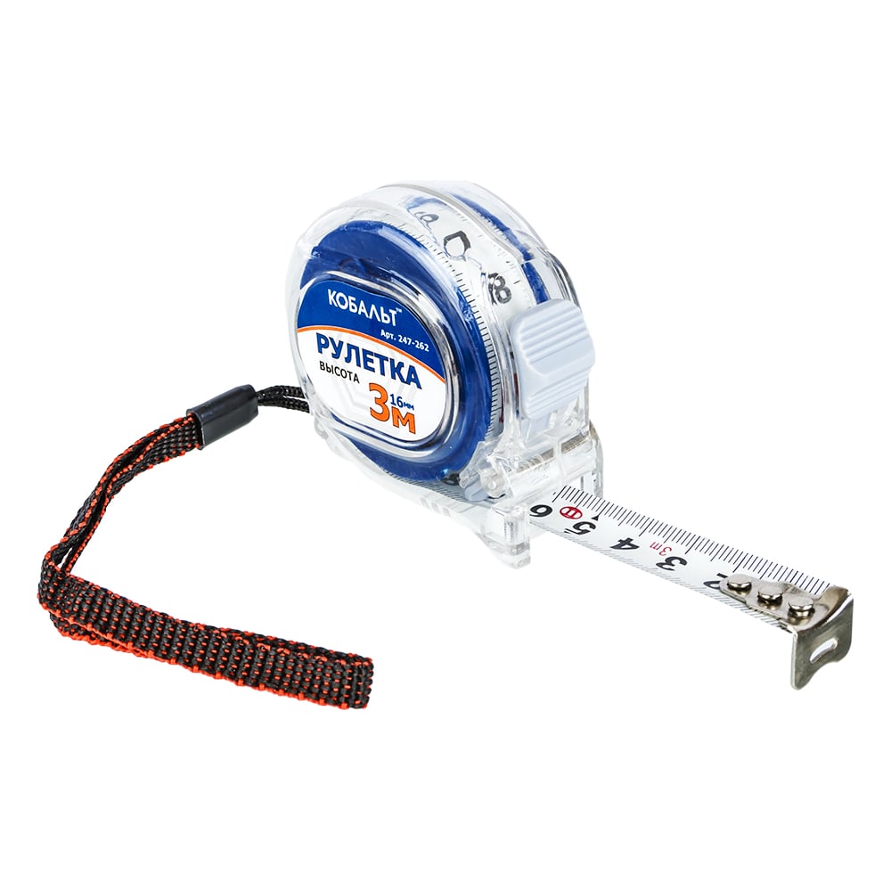 Рулетка (3 м x 16 мм, прозрачный корпус) КОБАЛЬТ Высота 247-262 ...