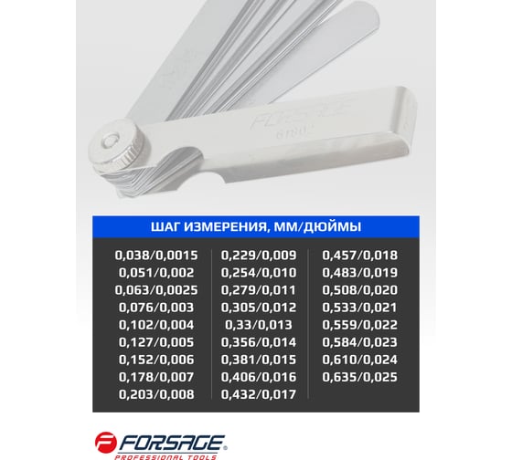 Набор щупов Forsage 26пр, 0,038-0,635мм ,в блистере F-61802(9817)