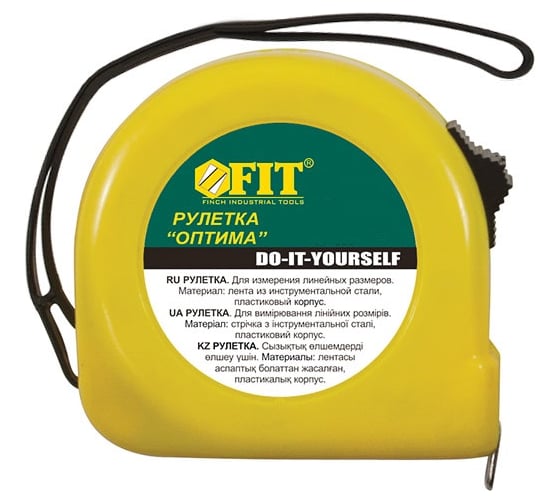 Желтая рулетка 10 м x 25 мм FIT DIY Оптима 17018 1