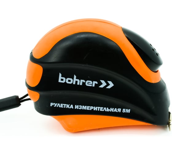 Измерительная рулетка BOHRER Комфорт 5 м, 19 мм, автостоп, магнитный зацеп, обрезиненный ударопрочный корпус 41040519 1