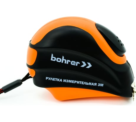 Измерительная рулетка BOHRER Комфорт 3 м, 16 мм, автостоп, магнитный зацеп, обрезиненный ударопрочный корпус 41040316