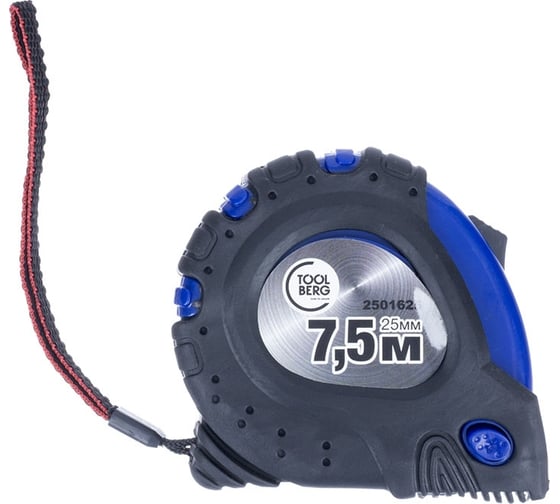 Рулетка Toolberg 7.5 м, 25 мм, обрезиненный корпус, 3 фиксатора, магнит 90004897615 1
