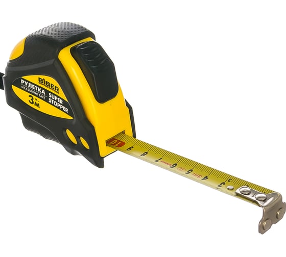 Рулетка (обрезиненный корпус, автофиксация, 3 м х 16 мм) Biber SUPER STOPPER 40121 тов-093326 1
