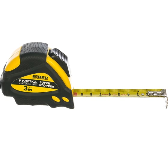 Рулетка (обрезиненный корпус, автофиксация, 3 м х 16 мм) Biber SUPER STOPPER 40121 тов-093326