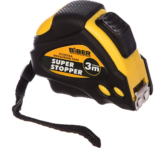 Рулетка (обрезиненный корпус, автофиксация, 3 м х 19 мм) Biber SUPER STOPPER 40122 тов-093327