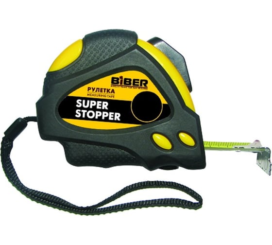 Рулетка (обрезиненный корпус, автофиксация, 5 м х 19 мм) Biber SUPER STOPPER 40123 тов-093328 1