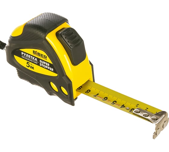 Рулетка (обрезиненный корпус, автофиксация, 5 м х 25 мм) SUPER STOPPER Biber 40124 тов-093329