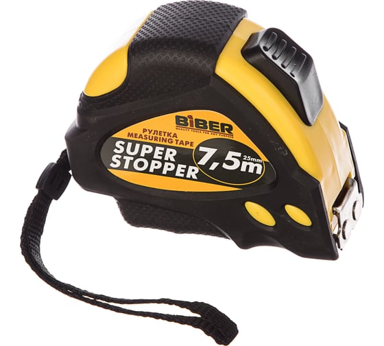 Рулетка (обрезиненный корпус, автофиксация, 7.5 м х 25 мм) Biber SUPER STOPPER 40125 тов-093330 1