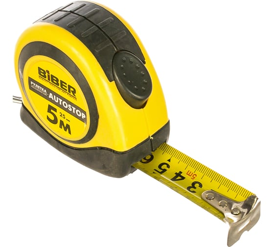 Рулетка (обрезиненный корпус, 5 м х 25 мм) Biber AUTOSTOP 40073 тов-173003