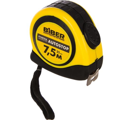 Рулетка (обрезиненный корпус, 7.5 м х 25 мм) Biber AUTOSTOP 40074 тов-173004