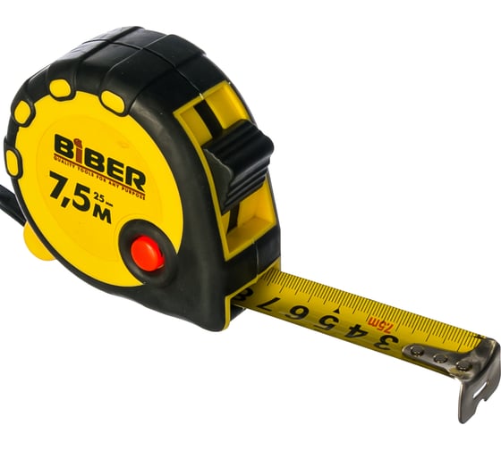 Рулетка (обрезиненный корпус, 7.5 м х 25 мм) Biber STANDART 40094 тов-173013