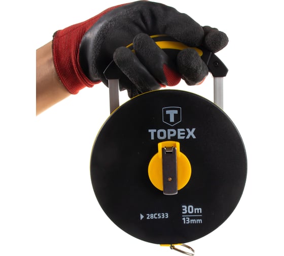 Геодезическая мерная лента Topex 30 м х 13 мм фиберглас закрытый корпус с ручкой 28C533