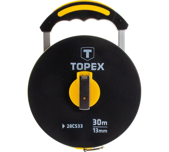 Геодезическая мерная лента Topex 30 м х 13 мм фиберглас закрытый корпус с ручкой 28C533