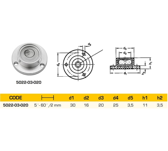 Уровень Kinex (K-MET) поверхностный круглый 30/20x11мм 5022-03-020