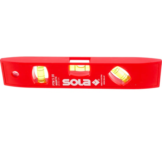 Пластиковый магнитный уровень, L=20 см, 3 глазка SOLA PTМ 5 01430601