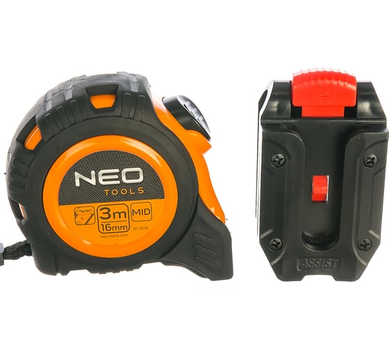 Рулетка NEO Tools стальная лента 3 м x 16 мм c автостопом 67-203