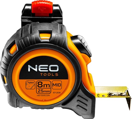 Рулетка NEO Tools стальная лента 8 м x 25 мм c автостопом 67-208
