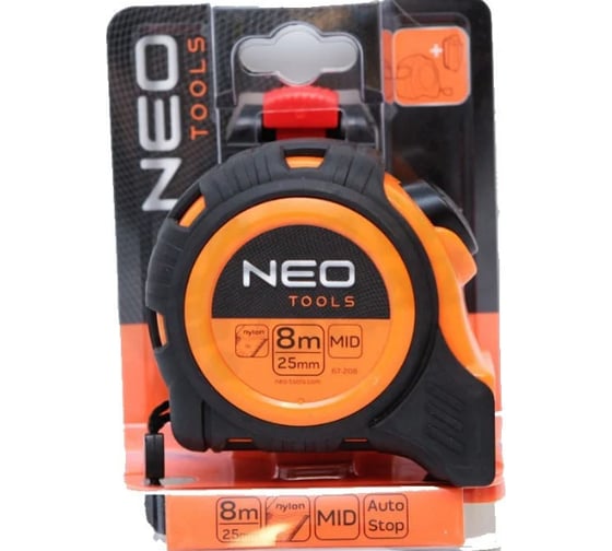 Рулетка NEO Tools стальная лента 8 м x 25 мм c автостопом 67-208