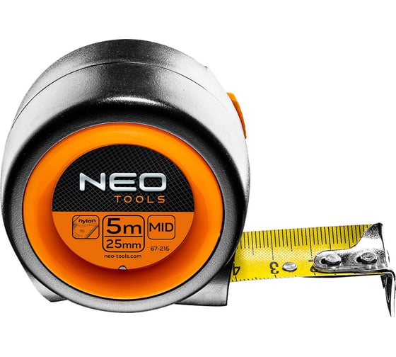 Kомпактная рулетка стальная лента 5 м x 25 мм с автостопом и магнитом NEO Tools 67-215 1