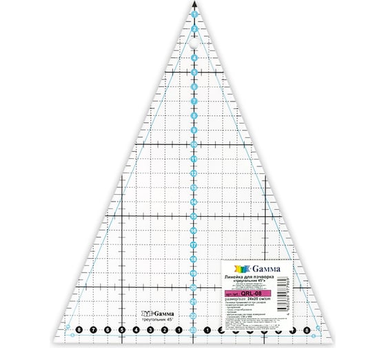 Линейка для пэчворка Gamma QRL-08 24х20 см, треугольник 45, пластик 581713 1
