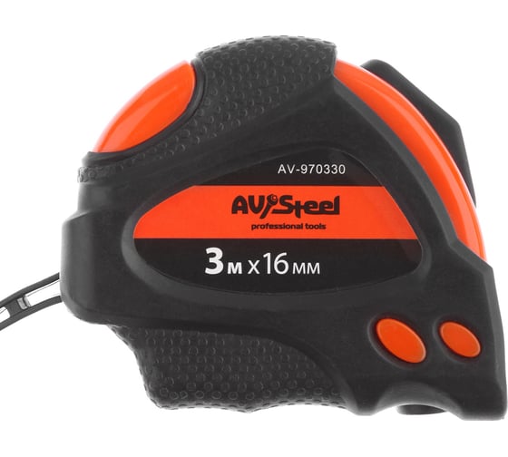 Рулетка, обрезиненный корпус 3мх16мм с автостопом AV Steel AV-970330
