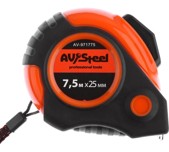 Рулетка, обрезиненный корпус 7.5мх25мм с автостопом AV Steel AV-971775