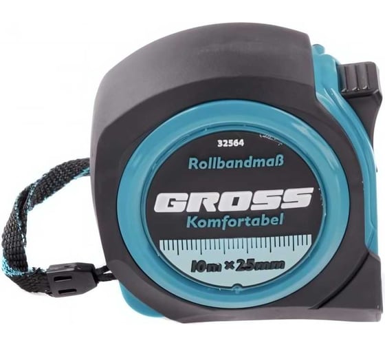 Рулетка Komfortabel, 10 м х 25 мм обрезиненный корпус GROSS 32564
