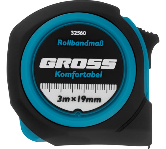Рулетка Komfortabel, 3 м х 19 мм обрезиненный корпус GROSS 32560