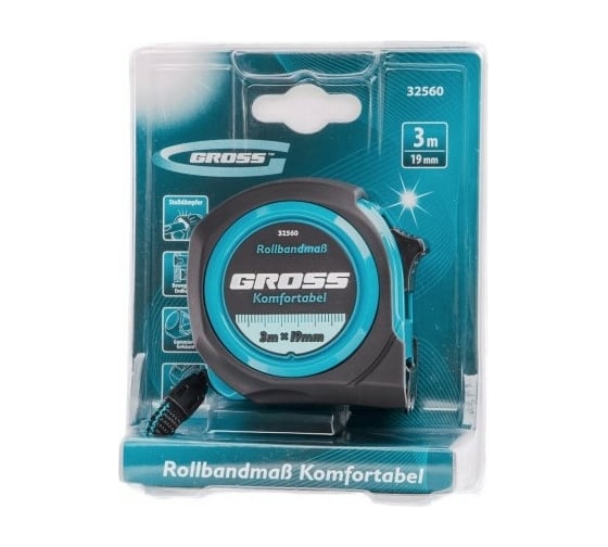 Рулетка Komfortabel, 3 м х 19 мм обрезиненный корпус GROSS 32560 ...