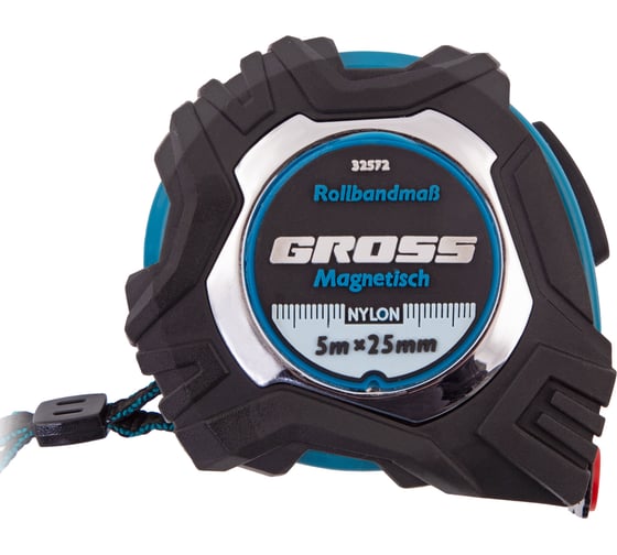 Рулетка Magnetisch, 5 м х 25 мм обрезиненный корпус,автоматическая фиксация GROSS 32572