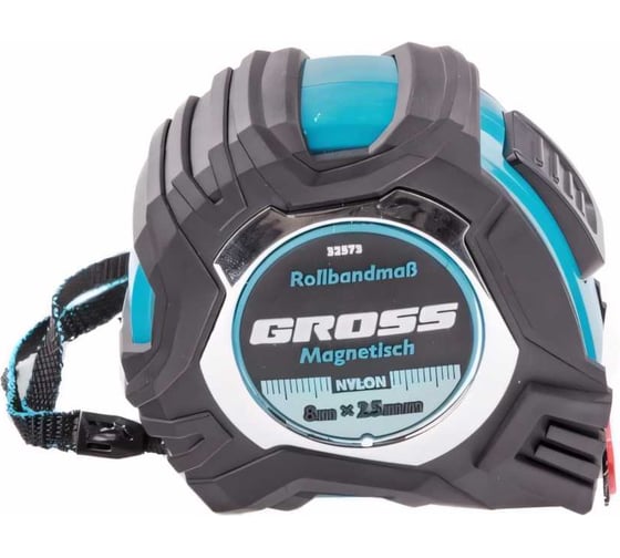 Рулетка Magnetisch, 8 м х 25 мм обрезиненный корпус GROSS 32573