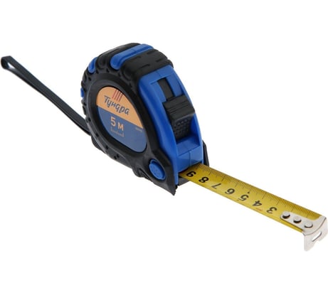 Рулетка ТУНДРА обрезиненный корпус, 3 фиксатора, 5 м, 19 мм 881710
