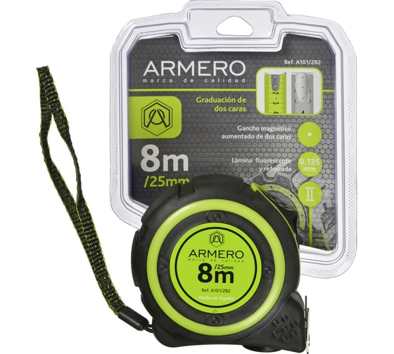 Магнитная нейлоновая рулетка с фиксатором Armero 8м/25мм A101/282