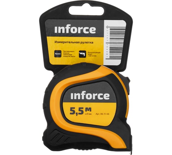 Измерительная рулетка с нейлоновой лентой и магнитным зацепом 5.5x27мм Inforce 06-11-46