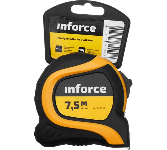 Измерительная рулетка с нейлоновой лентой и магнитным зацепом 7.5x27мм Inforce 06-11-47