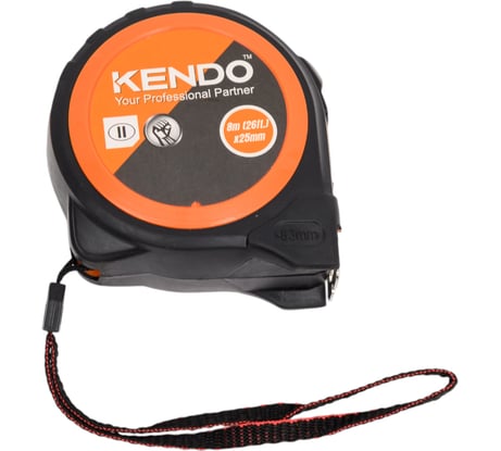 Ударостойкая рулетка в обрезиненном корпусе KENDO 8м х 25мм 35013