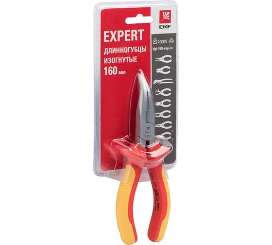 Изогнутые длинногубцы EKF Expert 160 мм 1000 В dgi-160-exp-in