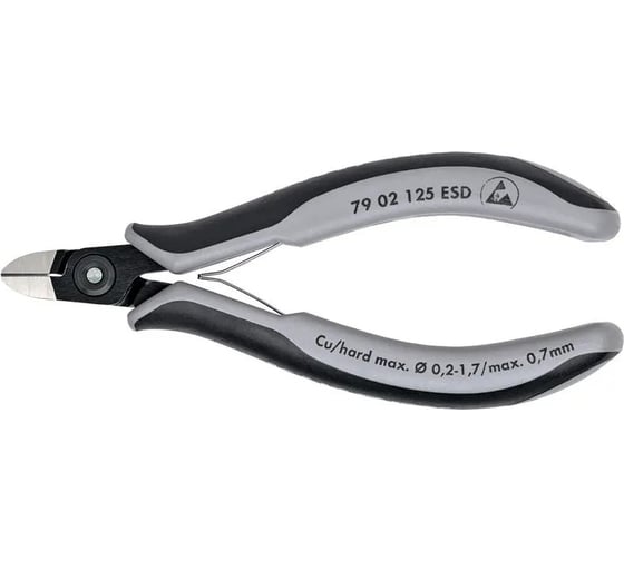 Прецизионные бокорезы Knipex esd, округлая головка, 125 мм, 2-комп антистат, ручки KN-7902125ESDSB