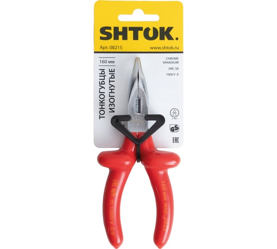 Тонкогубцы SHTOK изогнутые, 160 мм 08215
