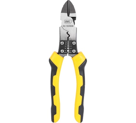 Многофункциональные диагональные бокорезы DELI DL102008 200 мм, резка, зачистка, обжим, сталь CrV, двухкомпонентная рукоять 134400