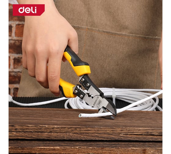 Многофункциональные диагональные бокорезы DELI DL102008 200 мм, резка, зачистка, обжим, сталь CrV, двухкомпонентная рукоять 134400